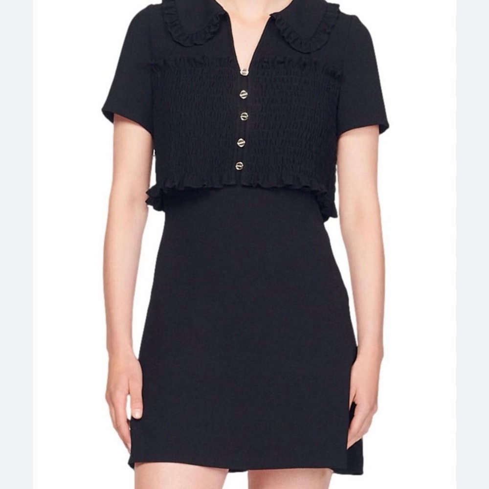 Sandro Black Ruffled Mini Dress